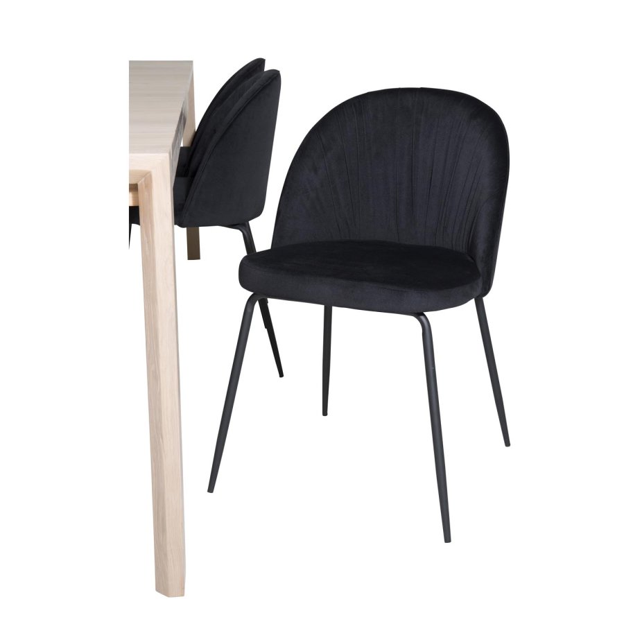 VENTURE DESIGN Slider spisebordsett, m. 6 stoler - hvitkalket eikefiner/eik og sort flyel/svart metall