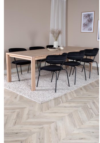 VENTURE DESIGN Slider spisebordsett, m. 6 stoler - hvitkalket eikefiner/eik og sort flyel/svart metall
