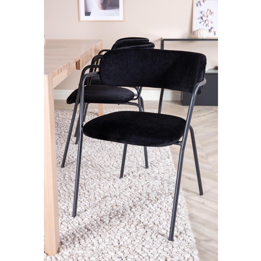 VENTURE DESIGN Slider spisebordsett, m. 6 stoler - hvitkalket eikefiner/eik og sort flyel/svart metall