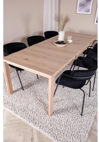 VENTURE DESIGN Slider spisebordsett, m. 6 stoler - hvitkalket eikefiner/eik og sort flyel/svart metall