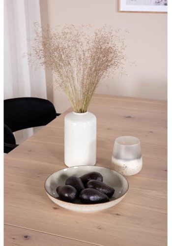 VENTURE DESIGN Slider spisebordsett, m. 6 stoler - hvitkalket eikefiner/eik og sort flyel/svart metall