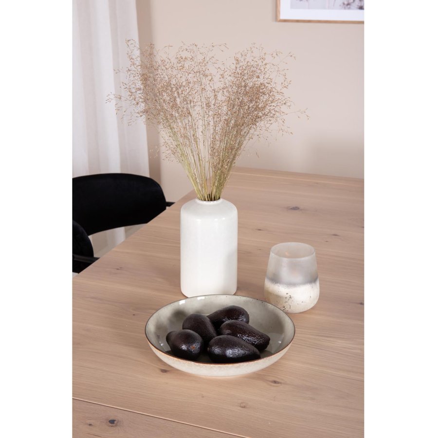 VENTURE DESIGN Slider spisebordsett, m. 6 stoler - hvitkalket eikefiner/eik og sort flyel/svart metall