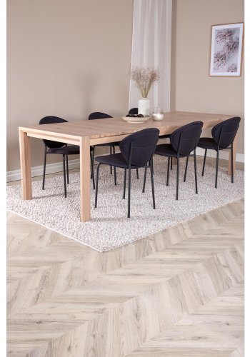 VENTURE DESIGN Slider spisebordsett, m. 6 stoler - hvitkalket eikefiner/eik og sort flyel/svart metall