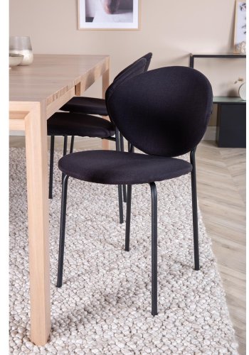 VENTURE DESIGN Slider spisebordsett, m. 6 stoler - hvitkalket eikefiner/eik og sort flyel/svart metall