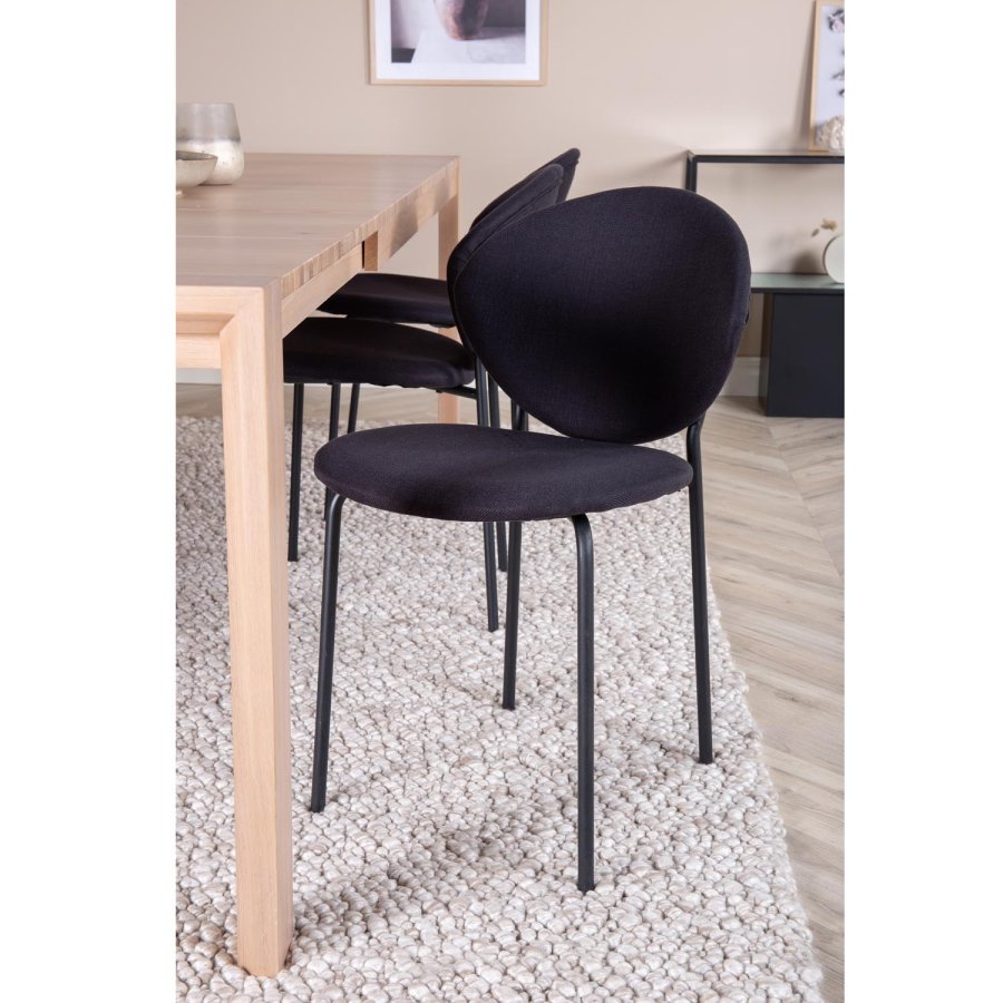 VENTURE DESIGN Slider spisebordsett, m. 6 stoler - hvitkalket eikefiner/eik og sort flyel/svart metall