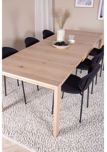 VENTURE DESIGN Slider spisebordsett, m. 6 stoler - hvitkalket eikefiner/eik og sort flyel/svart metall