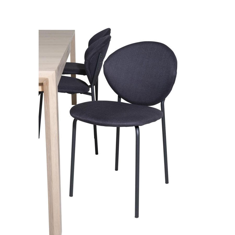 VENTURE DESIGN Slider spisebordsett, m. 6 stoler - hvitkalket eikefiner/eik og sort flyel/svart metall