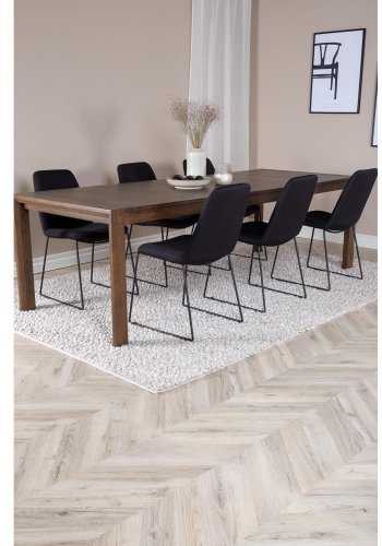 VENTURE DESIGN Slider spisebordsett, m. 6 stoler - rkt eikefiner/eik og sort stoff/svart metall