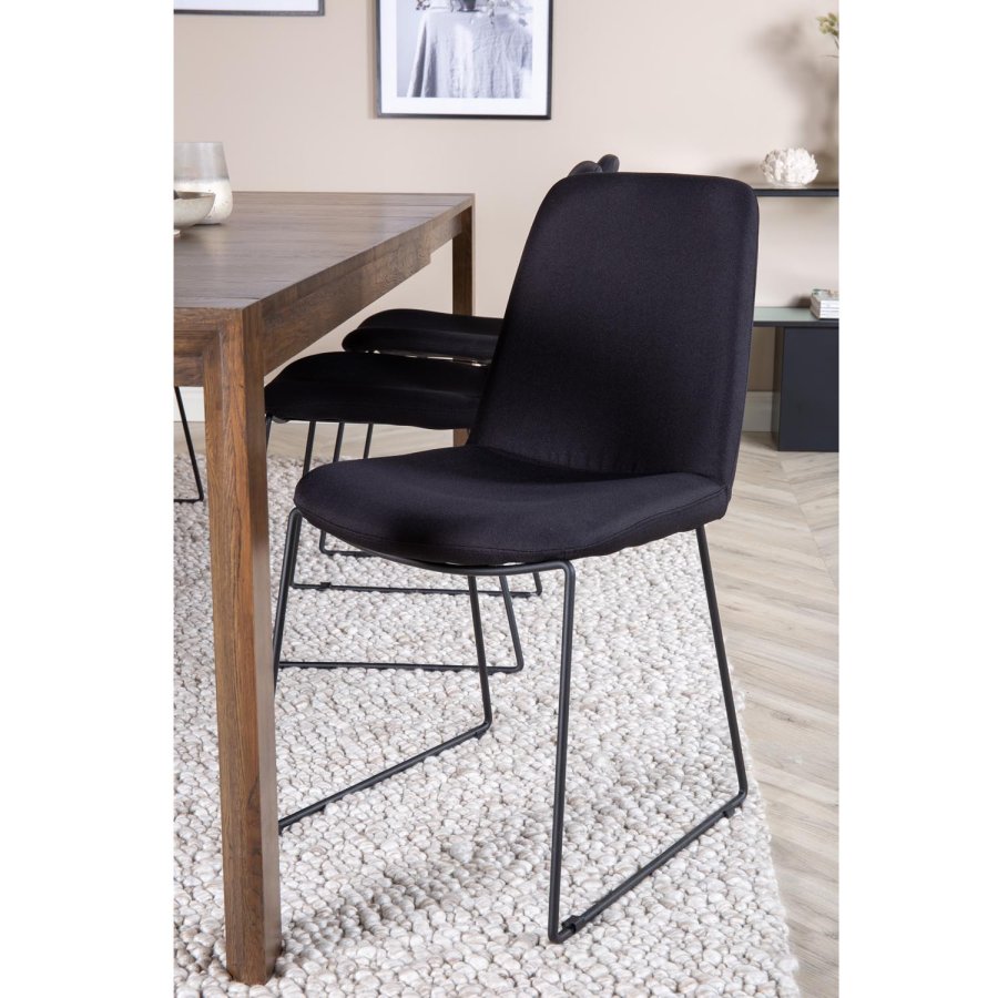 VENTURE DESIGN Slider spisebordsett, m. 6 stoler - rkt eikefiner/eik og sort stoff/svart metall