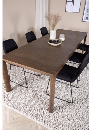 VENTURE DESIGN Slider spisebordsett, m. 6 stoler - rkt eikefiner/eik og sort stoff/svart metall