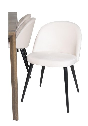 VENTURE DESIGN Slider spisebordsett, m. 6 stoler - rkt eikefiner/eik og beige flyel/svart metall