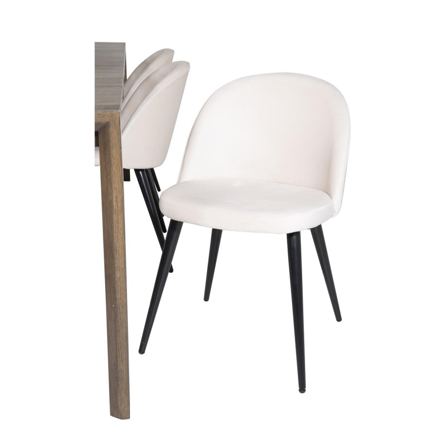 VENTURE DESIGN Slider spisebordsett, m. 6 stoler - rkt eikefiner/eik og beige flyel/svart metall