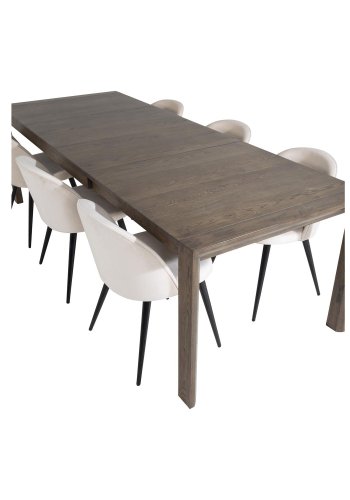 VENTURE DESIGN Slider spisebordsett, m. 6 stoler - rkt eikefiner/eik og beige flyel/svart metall