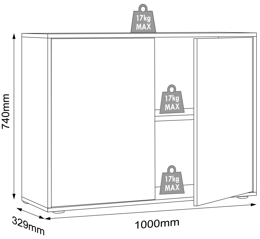 VCM NORDIC Salia B100 Büroregal mit 2 Türen und 1 verstellbarem Boden - Anthrazitgrau und Naturholz