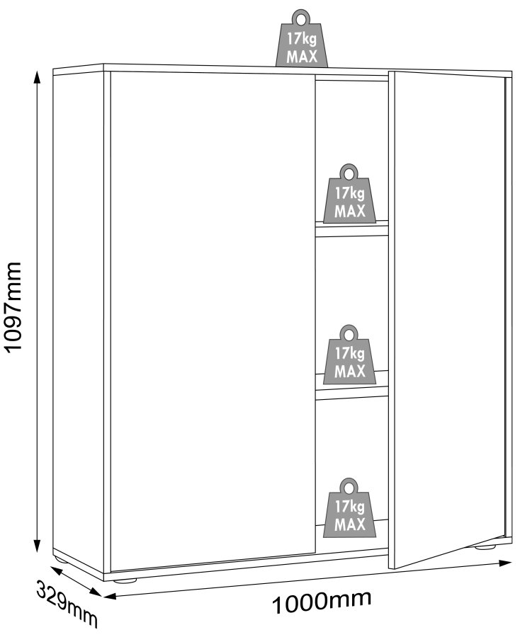 VCM NORDIC Salia B100 Büroregal, mit 2 Türen und 2 verstellbaren Böden - Weiß und Naturholz