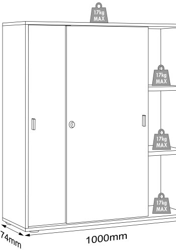 VCM NORDIC Salia B100 Büroregal, mit 2 Schiebetüren, Schloss und 2 verstellbaren Böden - Weiß und Naturholz