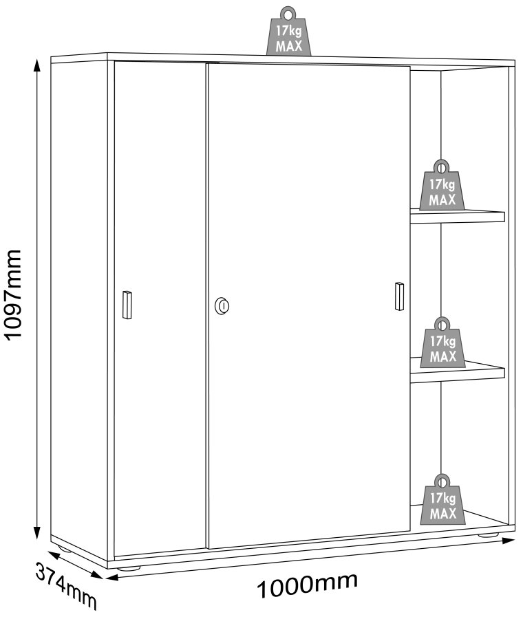 VCM NORDIC Salia B100 Büroregal, mit 2 Schiebetüren, Schloss, 2 verstellbaren Böden - Anthrazitgrau/Naturholz