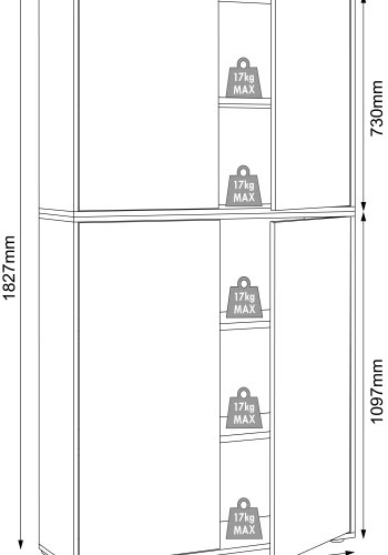 VCM NORDIC Salia B100 Büroregal, mit 4 Türen und 3 verstellbaren Böden - Weiß und Naturholz