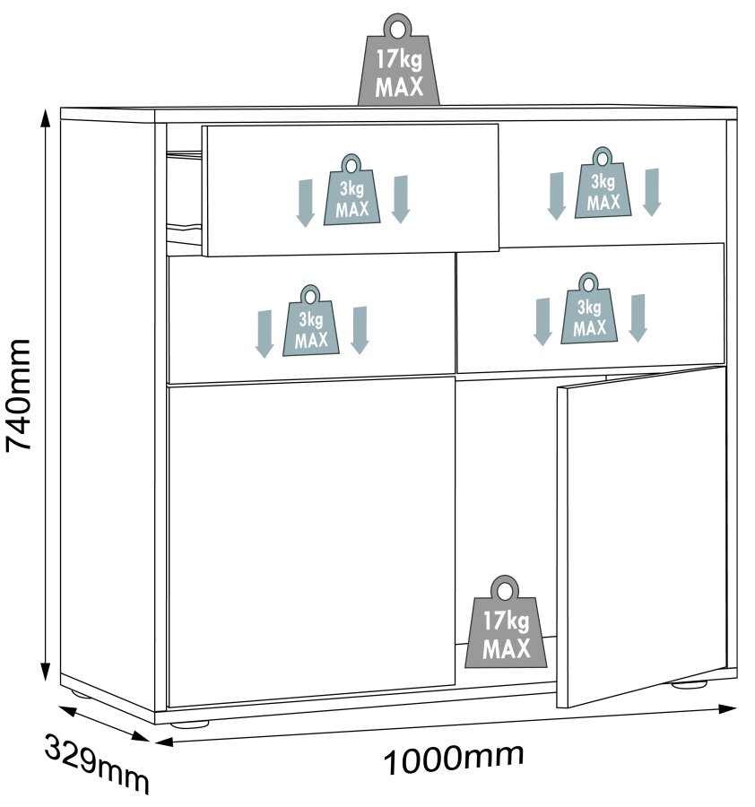 VCM NORDIC Salia B100 Bürokommode, m. 2 Türen, 4 Schubladen - weiß/natur