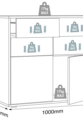 VCM NORDIC Salia B100 Bürokommode, m. 2 Türen, 4 Schubladen - Anthrazitgrau/Naturholz