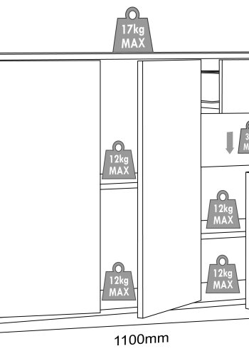 VCM NORDIC Salia B110 Bürokommode, m. 3 Türen, 2 Schubladen, 2 Einlegeböden - weiß/natur