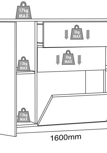 VCM NORDIC Salia B160 Bürokommode, m. 3 Türen, 2 Schubladen, 2 Einlegeböden - weiß/natur
