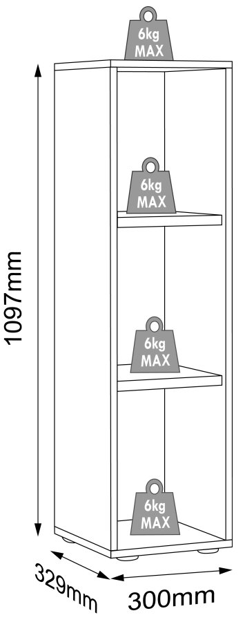 VCM NORDIC Salia B30 Büroregal, mit 2 verstellbaren Böden - Weiß und Naturholz