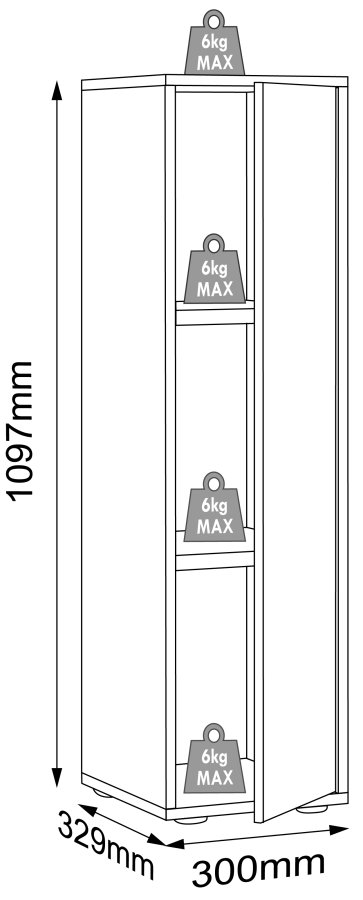 VCM NORDIC Salia B30 Büroregal, mit 1 Tür und 2 verstellbaren Böden - Weiß und Naturholz