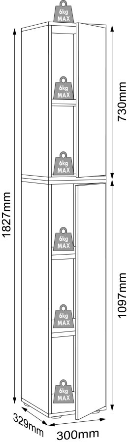 VCM NORDIC Salia B30 Büroregal, mit 2 Türen und 3 verstellbaren Böden - Weiß und Naturholz