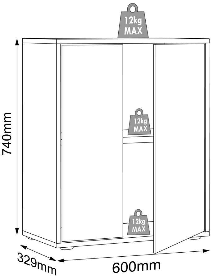 VCM NORDIC Salia B60 Büroregal mit 2 Türen und 1 verstellbarem Boden - Anthrazitgrau und Naturholz
