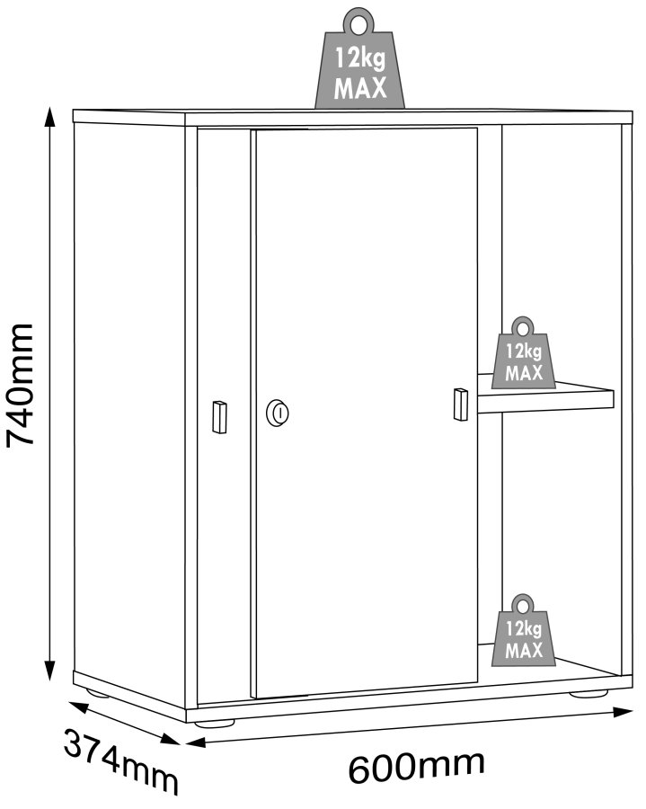 VCM NORDIC Salia B60 Büroregal, mit 2 Schiebetüren, Schloss und 1 verstellbarem Boden - Weiß und Naturholz