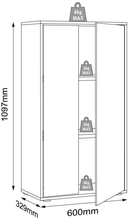 VCM NORDIC Salia B60 kontorbokhylle, med 2 drer og 2 justerbare hyller - hvit og naturlig tre