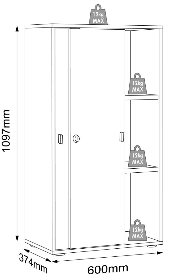 VCM NORDIC Salia B60 Büroregal, mit 2 Schiebetüren, Schloss und 2 verstellbaren Böden - Weiß und Naturholz