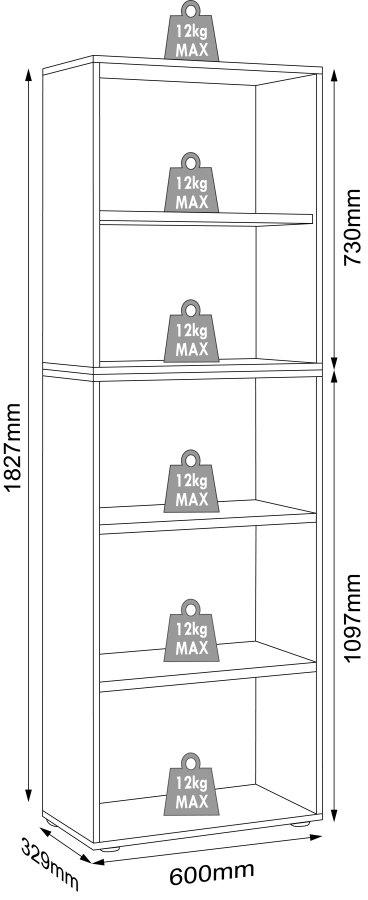 VCM NORDIC Salia B60 Büroregal mit 3 verstellbaren Böden - Anthrazitgrau und Naturholz