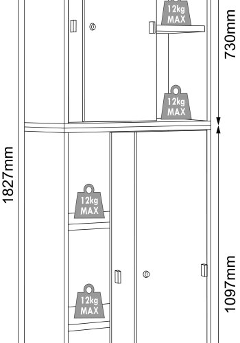 VCM NORDIC Salia B60 Büroregal, mit 4 Schiebetüren, Schloss und 3 verstellbaren Böden - Weiß und Naturholz