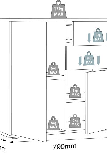 VCM NORDIC Salia B80 Bürokommode, m. 2 Türen, 2 Schubladen, 2 Einlegeböden - weiß/natur