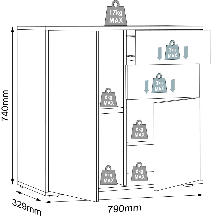 VCM NORDIC Salia B80 Bürokommode, m. 2 Türen, 2 Schubladen, 2 Einlegeböden - Anthrazitgrau/Naturholz