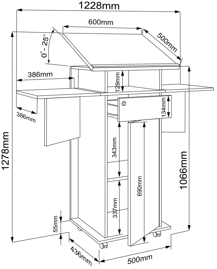 VCM NORDIC Salia L stende skrivebord, justerbar top, 1 lsbar skuffe, lge, hjul - hvid/natur tr