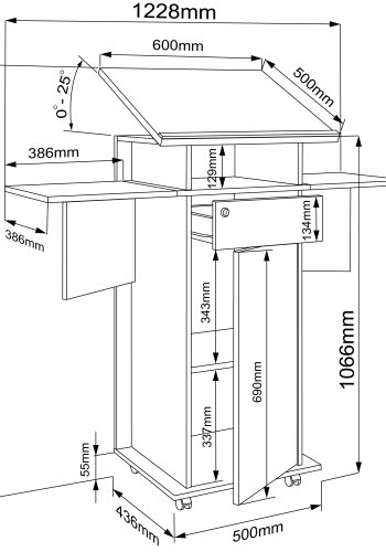 VCM NORDIC Salia L Stehpult, höhenverstellbare Platte, 1 abschließbare Schublade, Tür, Rollen – Grau/Naturholz