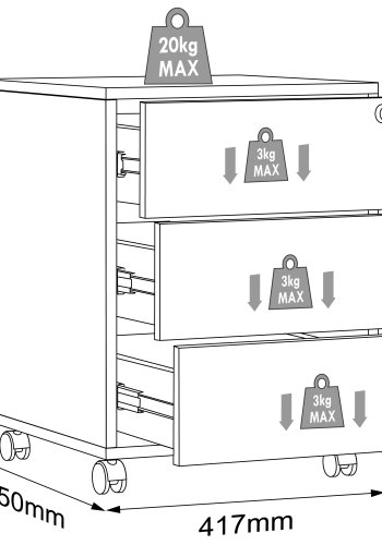 VCM NORDIC Salia T 45 Aktenschrank, abschließbar, mit 3 Schubladen und Rollen – Anthrazitgrau und Naturholz