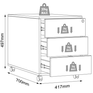 VCM NORDIC Salia T 70 arkivskap, lsbart, m. 3 skuffer og hjul - antrasittgr og naturlig tre