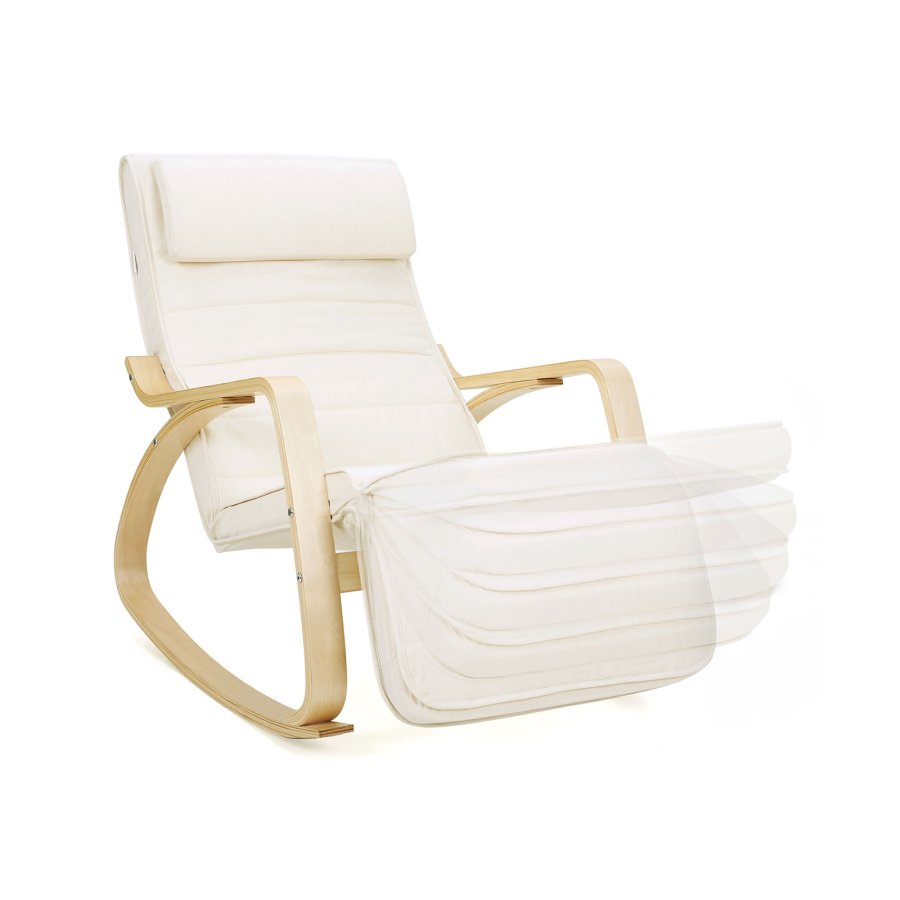 SONGMICS LYY10M gyngestol, m. arml�n, justerbar fodst�tte i 5 pos. - beige bomuld stof og natur birketr�