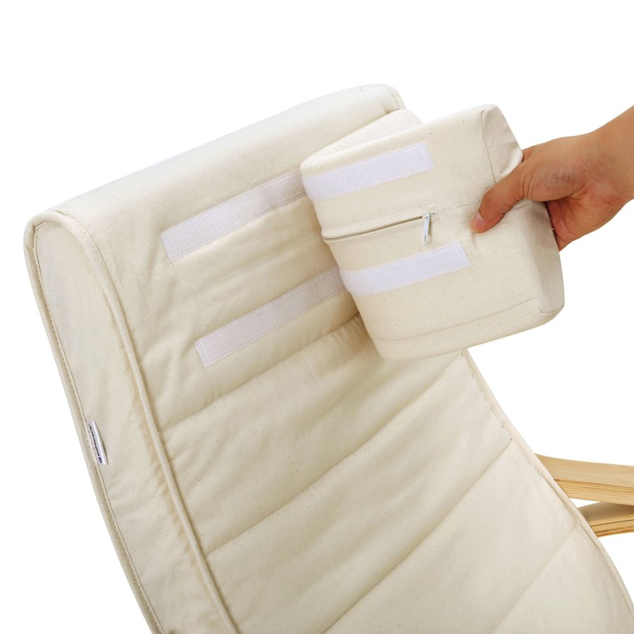 SONGMICS LYY10M gyngestol, m. arml�n, justerbar fodst�tte i 5 pos. - beige bomuld stof og natur birketr�
