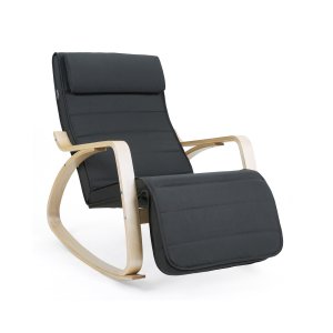 SONGMICS LYY10G gyngestol, m. arml�n, justerbar fodst�tte i 5 pos. - gr� bomuld stof og natur birketr�