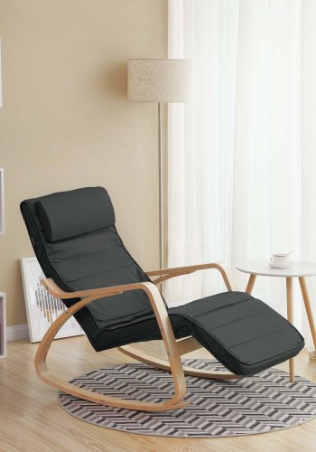 SONGMICS LYY10G gyngestol, m. arml�n, justerbar fodst�tte i 5 pos. - gr� bomuld stof og natur birketr�