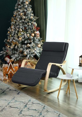 SONGMICS LYY10G gyngestol, m. arml�n, justerbar fodst�tte i 5 pos. - gr� bomuld stof og natur birketr�