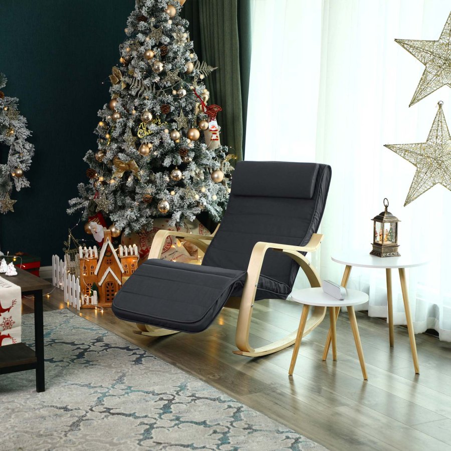 SONGMICS LYY10G gyngestol, m. arml�n, justerbar fodst�tte i 5 pos. - gr� bomuld stof og natur birketr�