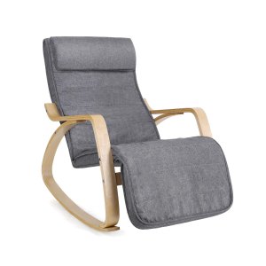 SONGMICS gyngestol, m. arml�n, justerbar fodst�tte i 5 pos. - gr� kunsth�r stof og natur birketr�
