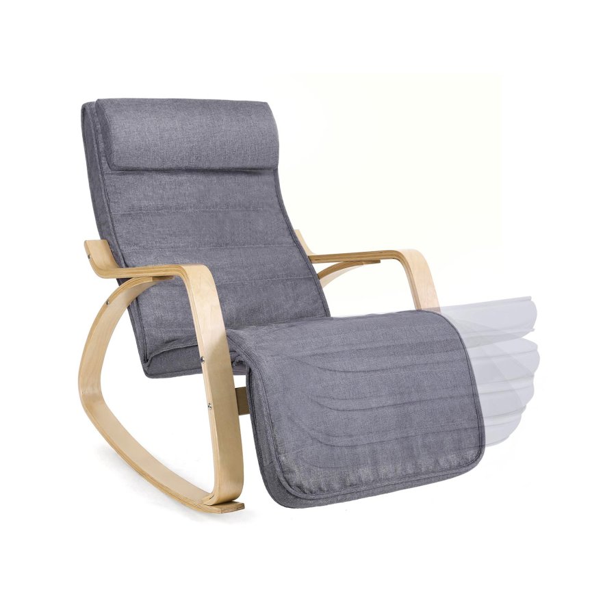 SONGMICS gyngestol, m. arml�n, justerbar fodst�tte i 5 pos. - gr� kunsth�r stof og natur birketr�