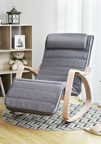 SONGMICS gyngestol, m. arml�n, justerbar fodst�tte i 5 pos. - gr� kunsth�r stof og natur birketr�